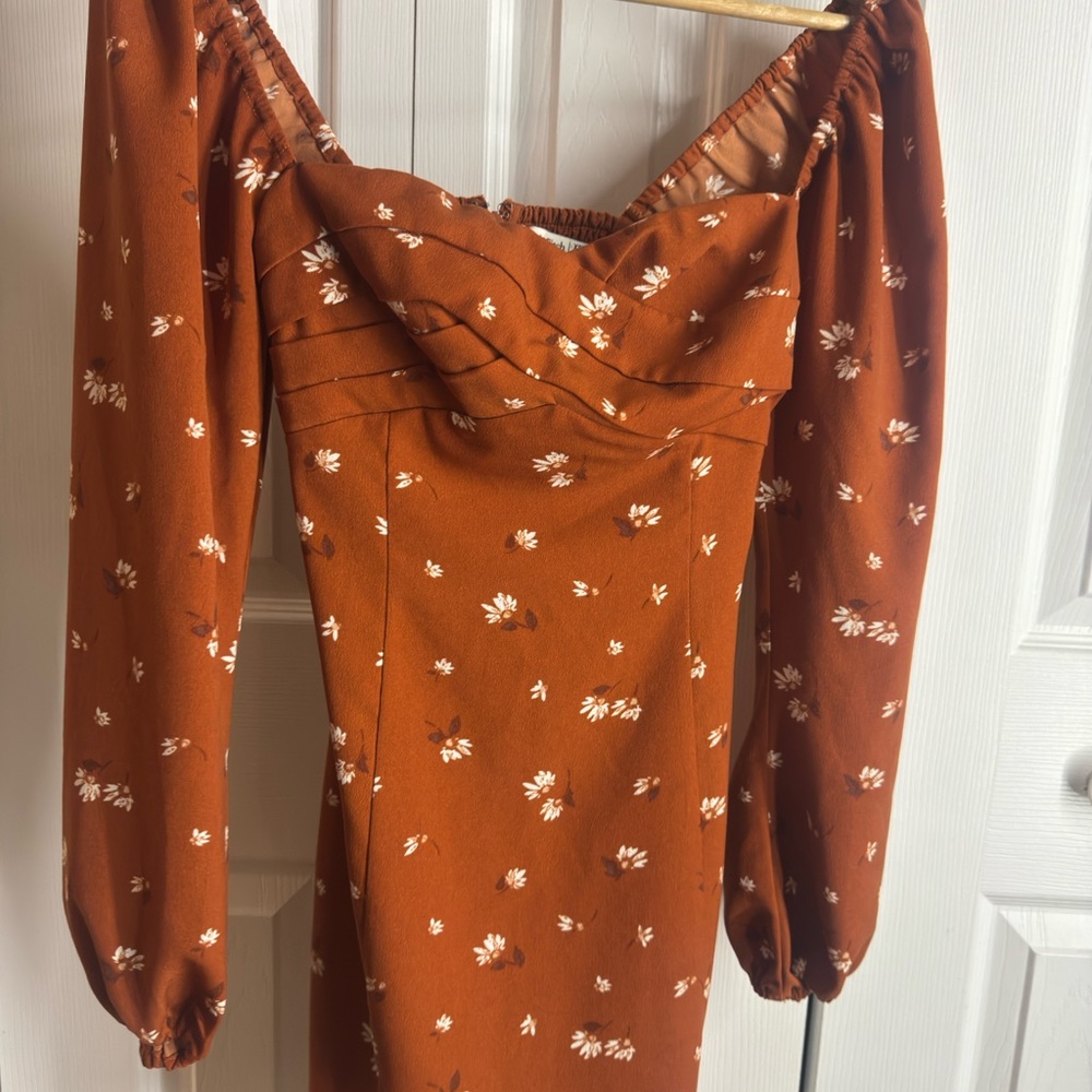 Abercrombie & Fitch Rust Floral Long Sleeve Dress